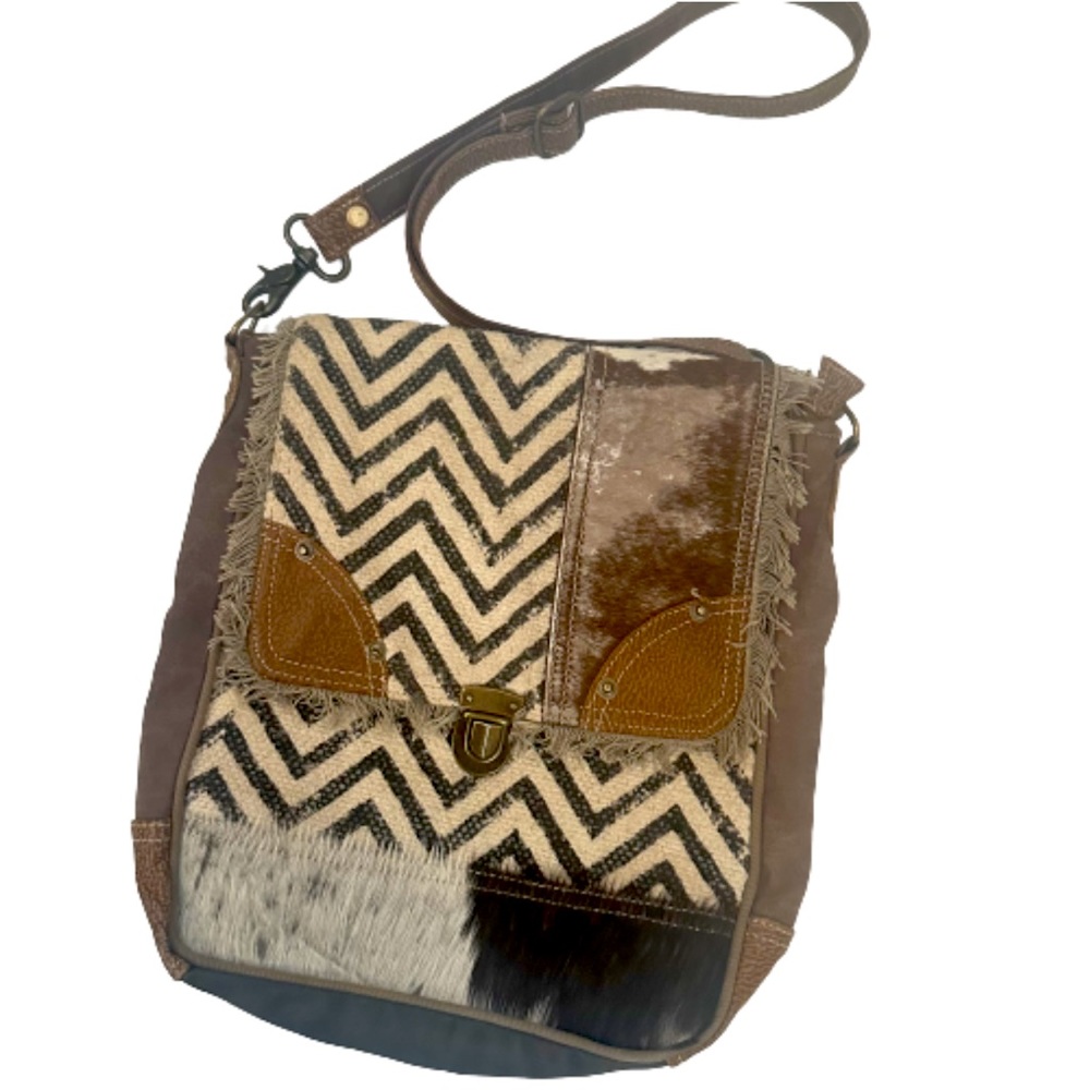 Genuine Hair-On Cowhide Leather Crossbody Bag Fringe￼ Ranch Wear ￼